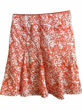 Talbots Orange and White Cotton Floral A-Line Flare Skirt  EC. Size 16”